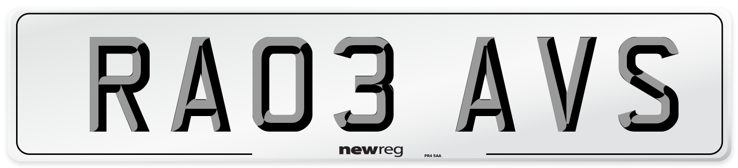 RA03 AVS Number Plate from New Reg